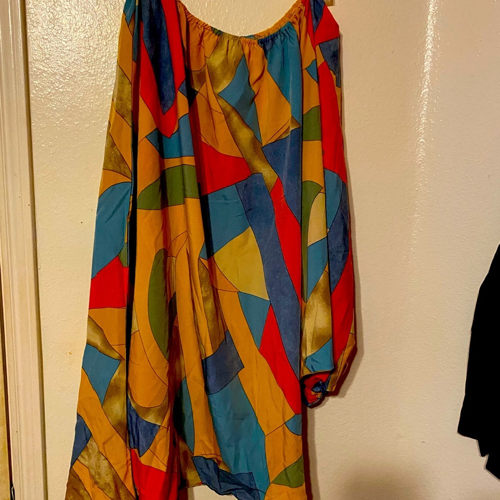 One shoulder asymmetrical print dress